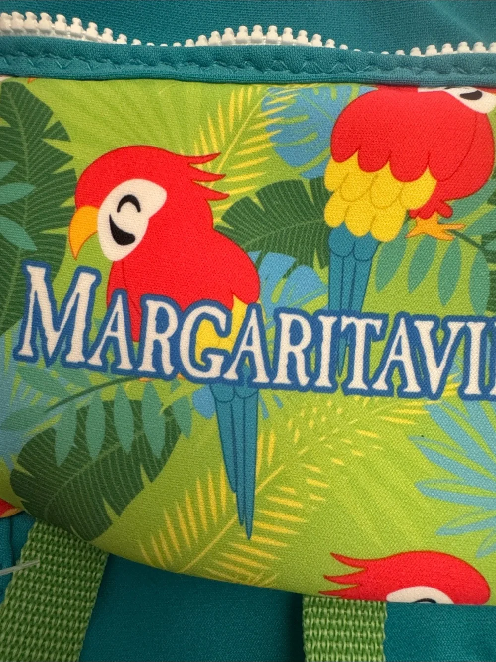 Margaritaville Dog Shark Swim Vest - Teal, Green & Red Parrot Print Swimming Pet